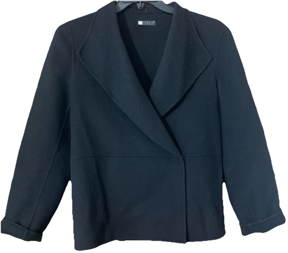 Carole Little Womens Black 100% Wool Button Cardigan Blazer Sweater Jacket Large